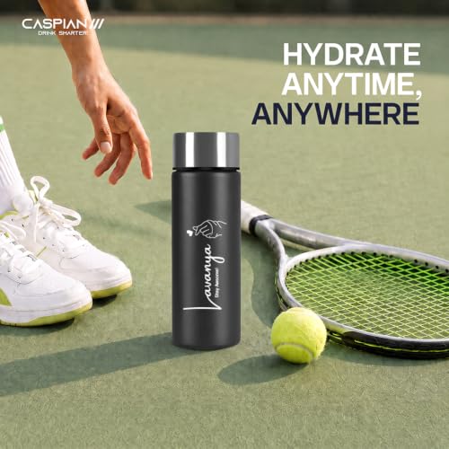 Image of Caspian H2O Customised Stainless Steel Water Bottle 500ml,Black with Logo Print - Personalised Water Bottle with Your Name Print for Kids Boys Girls School Office Gym- Perfect for Corporate Gifting