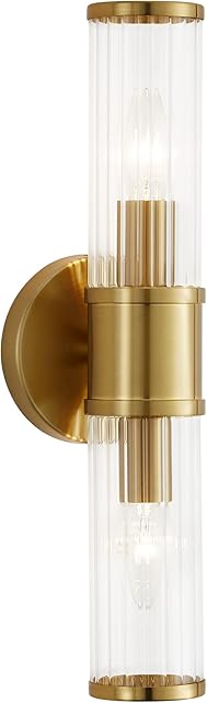 Epinl Vintage Wall Sconces Lighting, 2-Lights Wall Sconce Rustic Wall Light Fixture Indoor Gold Wall Lamp with Glass Lampshade and E14 Bulb Socket , Wall-Mounted Lamps for Bathroom Bedside Porch.