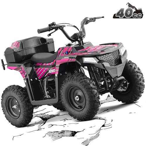 Image of XW-A19 40CC 4-Stroke Gas Powered ATV Quad for Kids 6+, Kids 4 Wheeler with Parental Speed Control, 15 MPH Max Speed, 165 lbs Capacity, Pull Start, LED Headlight and Rear Storage Box (Pink03)