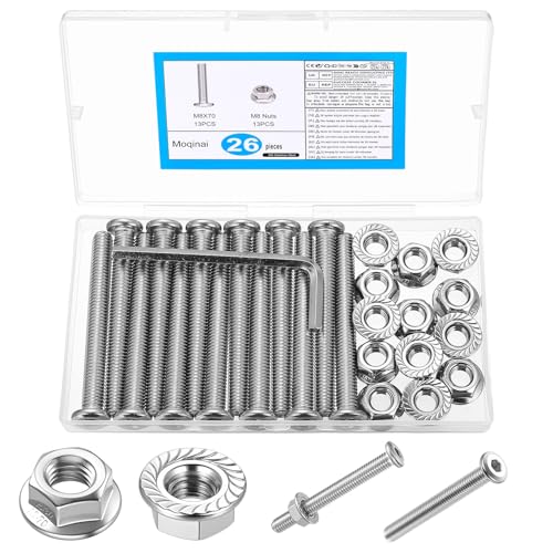 26 Pcs Tornillos M8 Set, Tornillos de Cabeza Plana con Llave Allen M8 x 70 mm, Juego de Tornillos y Tuercas de Acero Inoxidable, Cilíndricos con Hexágono Interior para Muebles y Reparaciones
