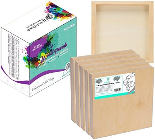 Daveliou 8”x8” Wood Canvas Boards for Painting, Arts, Crafts, Wood Burning, Shadowbox, Oils, Acrylics, and More (6 Pack)