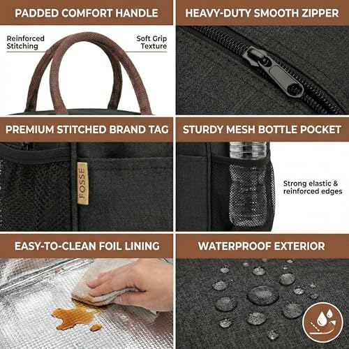 Image of FOSSE (7.5 L Insulated Travel Lunch /Tiffin /Storage Bag for Office, College & School | Hot & Cold Travel Lunch Box for Men,Women | Tiffin Box & Bottles, Picnic Bag (Black)