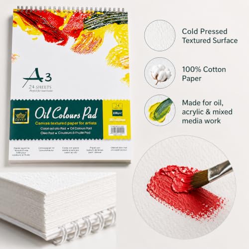 Image of ArtRight A3 Oil Painting Paper Pad - 230 GSM, 100% Cotton, Cold Pressed, 24 Sheets - Ideal for Oil, Acrylic & Mixed Media Art, Textured Acid-Free Art Paper for Artists