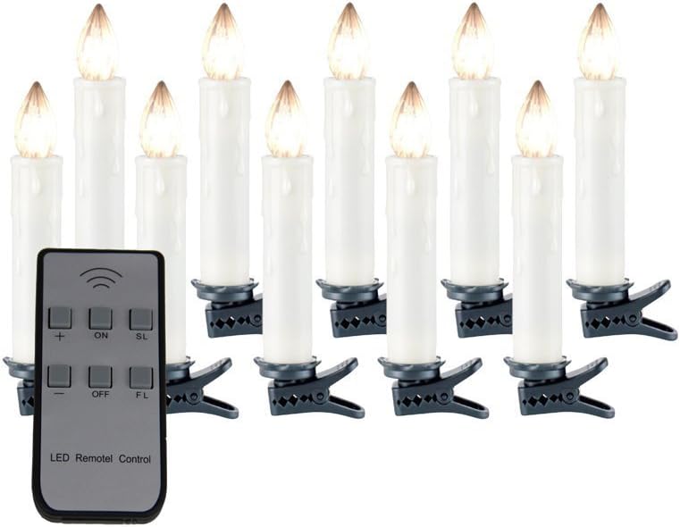 WANGS WORLD Set of 10Pcs LED Flameless Taper Candles with Remote and Removable Clips Battery Operated for Home,Table,Christmas,Party,Wedding,Churches,Temples,Birthday,Bar,Event Decorative Lighting