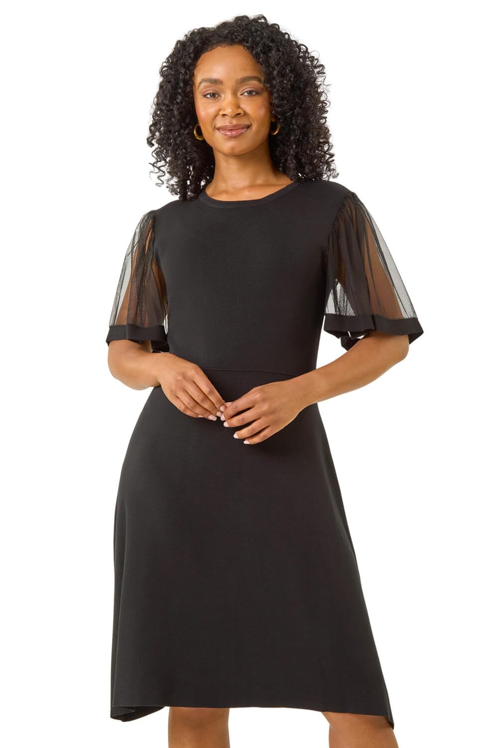 Roman Petite Women's Black Knitted Mesh Dress Size 16