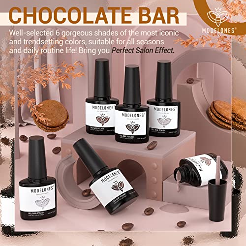 Image of modelones Gel Nail Polish Set- 6 Colors Chocolate Brown Coffee Gel Polish Kit Brown Nude Glitter Nail Kit Soak Off Popular Nail Art Gifts for Women DIY Manicure Home