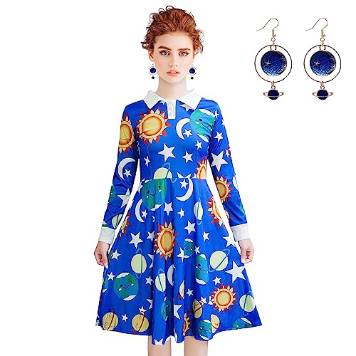 Halloween Women's Planets Stars Moon Solar System Dress Cosplay Costume A-Line Dress