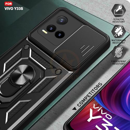 Image of Armor Bumper Back Cover Case for Vivo Y33S / Y21 2021 | Rotating Camera Cover, Ring Holder & Kickstand | Heavy Duty & 360 Degree Protection Vivo Y33S / Y21 2021 Back Cover (Black)