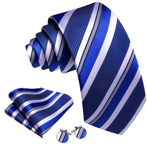 Image of Barry.Wang Mens Tie Set Plaid Check Neckties Formal Business Wedding Luxury Pocket Square Cufflinks