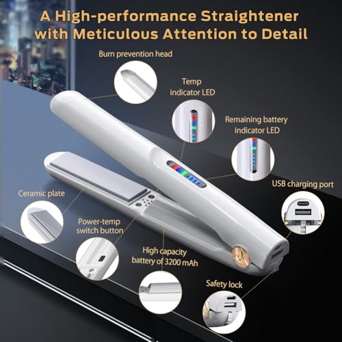 Sglyq Cordless Hair Straightener and Curler 2 in 1 Ceramic Flat Iron Mini Cordless Portable Travel Hot Tools Straight Curl for Women Men USB Rechargeable with Pouch の商品画像 6