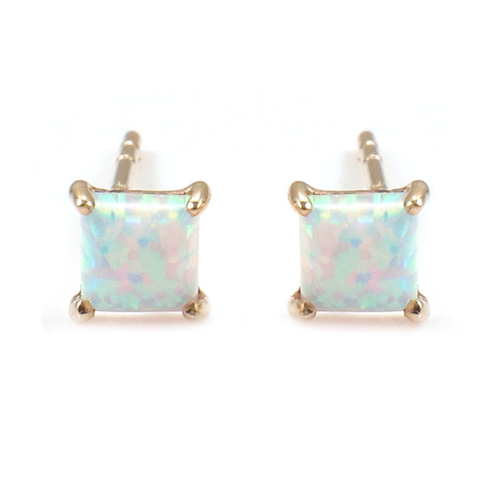 Modische Ohrringe für Damen, 9 K/14 K/18 K Gold, einfache quadratische Opal-Ohrstecker, Hochzeitsschmuck, hypoallergen