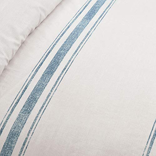 Image of Lush Decor Farmhouse Stripe Reversible Cotton Duvet Cover King Size 3 Piece Set Blue - Farmhouse Bedding Set King - Striped Duvet Cover