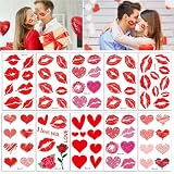 10 Sheets Red Kiss Lip Temporary Tattoo Stickers Lip Heart Print Face Body Waterproof Bright Color Kisses Sticker Costume Accessories Birthday Party Decorations
