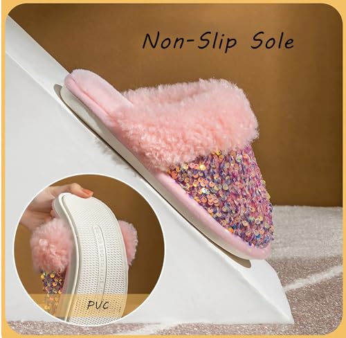 Fashion Sequins Slippers for Women & Men - Warm, Comfy, Non-slip, Plush, Fuzzy, Memory Foam Indoor/Outdoor Shoes4