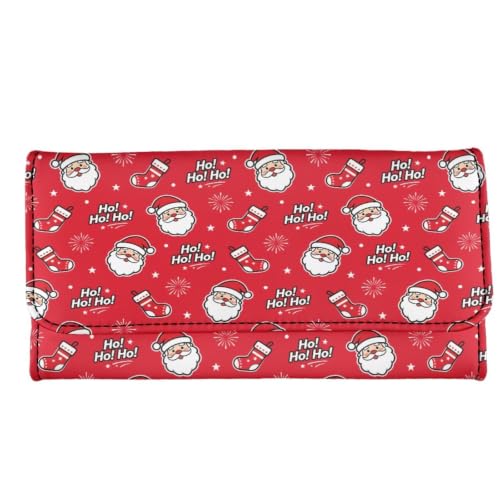 Image of AFPANQZ Womens Wallets Leather Trifold Multi Card Holder Slots Wallet | Santa Claus Socks Print Elegant Clutch Phone Holder Zip Inner Pocket Multi-Cards Slots Large Travel Wallet, Christmas Decor