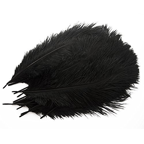 Piokio 20 pcs Natural Black Ostrich Feathers Plumes 12-14 inch(30-35 cm) Bulk for and DIY Clothes Decoration, Gatsby Decorations, Wedding Party Centerpieces