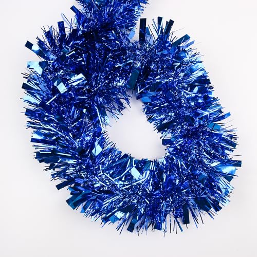 LZZYWYDTT Guirnalda de oropel de Navidad de 33 pies, decoraciones de aluminio metálico brillante azul para flotadores de desfile, Halloween, árbol de Navidad, fiestas de Año Nuevo, fiesta de