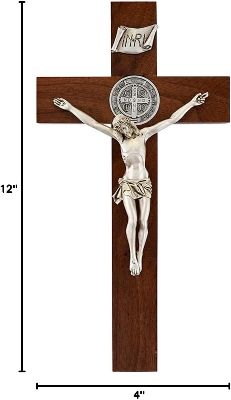 Trinity Church Supply Saint Benedict INRI Crucifix with finish corpus Religious Christian Crosses for Wall Sign, 12 Inch Height