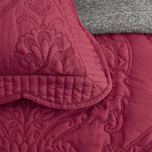 Image of CHIXIN Microfiber Standard Pillow Shams Set of 2 - Quilted Decorative Pillow Covers - Wine Red - Size (20 inch x 26 inch)
