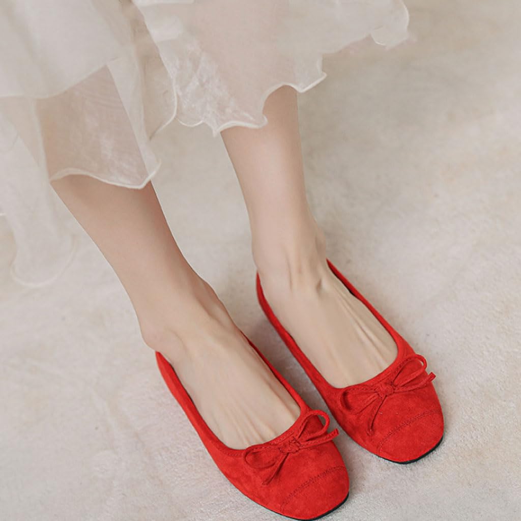 Ballerine Donna con Zeppa, Effetto Scamosciato, Ballerine con Fiocco, comode Scarpe Slip-on, Morbidi Mocassini da Donna per Tempo Libero, Ufficio, Festival