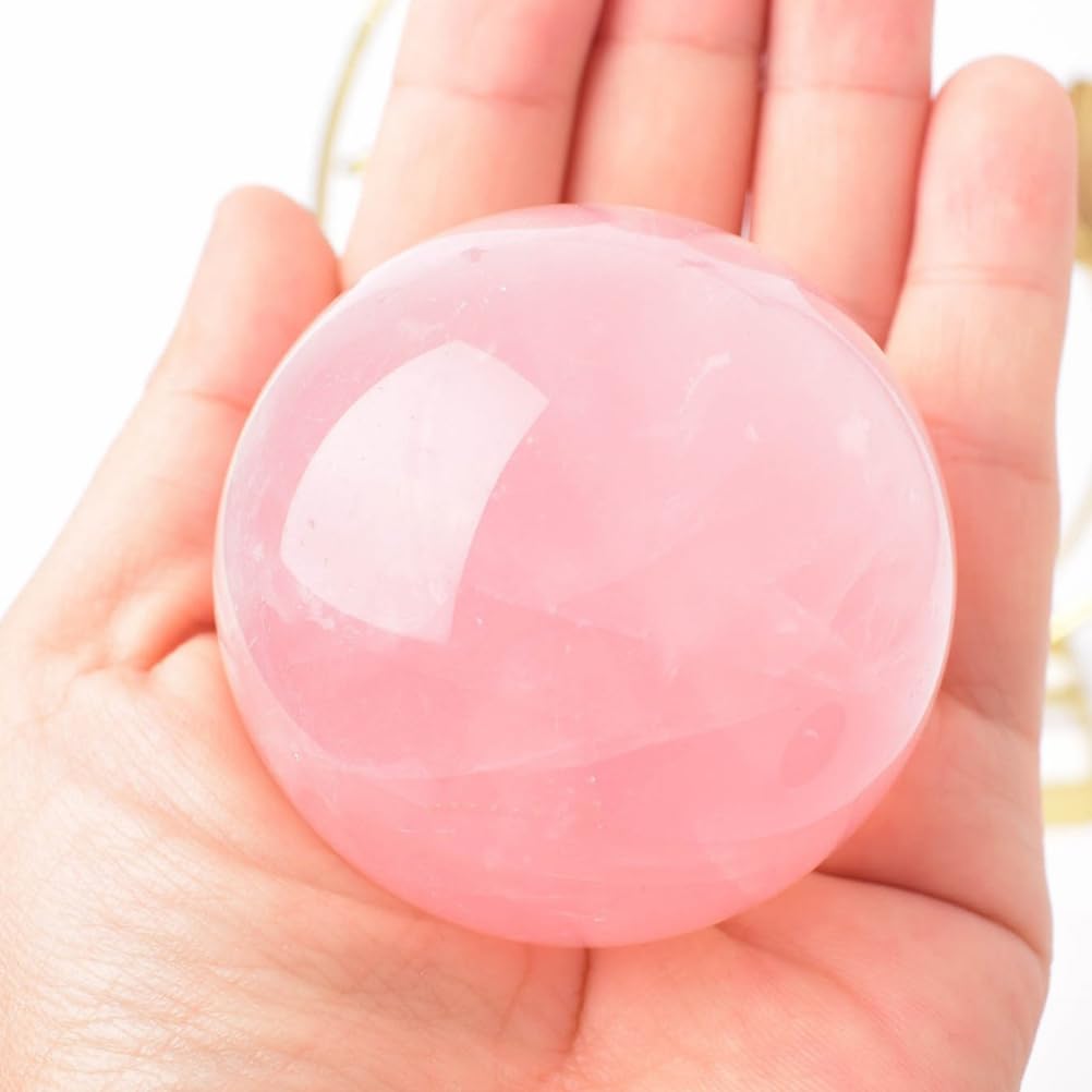 LTRAJUYNH Rose Quartz Crystal Stone Ball with Stand Magic Ornament for Magic/Photography/FengShui/Witchy Gifts/and Home Decor,8~9cm