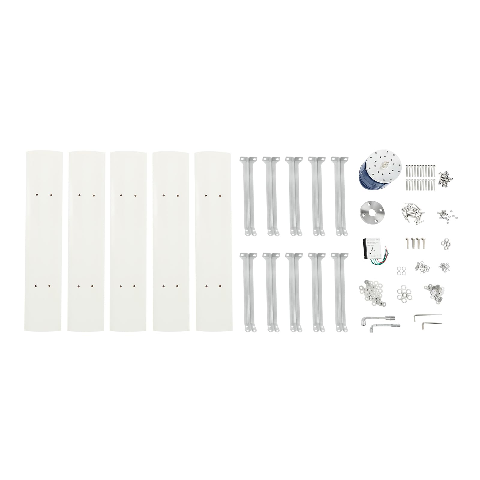 OUKANING Vertikaler Windgenerator 12V 24V 500W, Windturbine Windkraftanlage Mit Steuergerät und Automatische Luv Anpassungsfunktion, Ip67, 30Db, 5 Flügeln (Weiß, 24v)