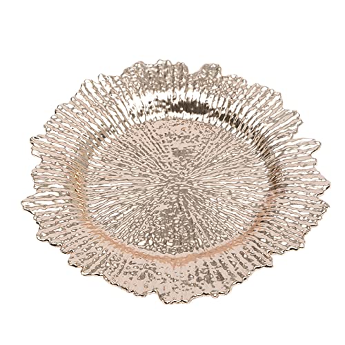 24 platos cargadores plásticos 13 in coral reef oro rosa miniatura 4