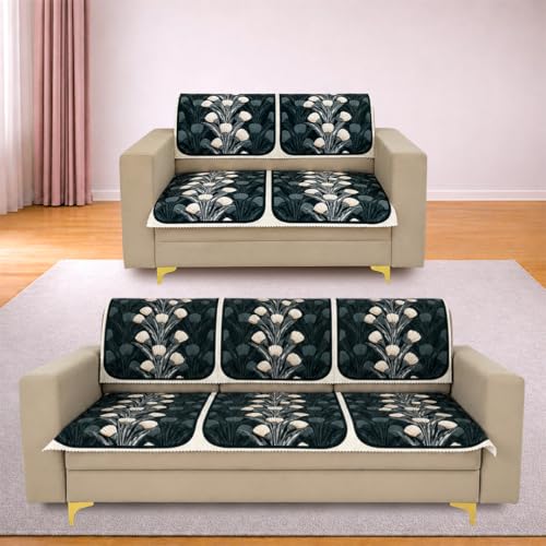 Image of Homerz Premium 'Luxe Series' Sofa Cover | Holland Velvet Fabric | Smooth Finish | Anti-Slip Fleece Backing Couch Protector (Terrace Vein, 5 (3+2) Seater, Seat Cover with Backrest)