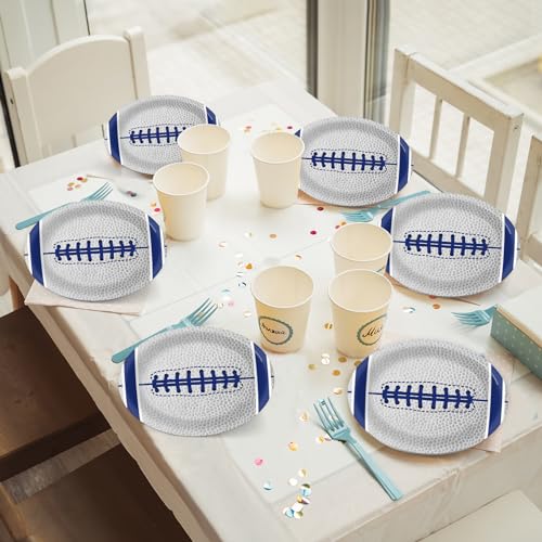 Image of Qyeahkj 48PCS Cowboys Party Decoration American Football Paper Plates 7 inch Disposable Rugby Football Team Flax Party Plates, Dessert Table Supplies for Boy Sports Fans Decors Touch Down Dinner Tableware