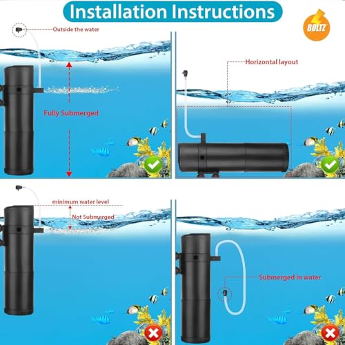 Image of Boltz Submersible Aquarium Filter Pump 18 Watt, 1200 L /H for Aquarium /Fish Tank 2 to 4 feet size aquarium, 6 Months Warranty on Fish Aquarium Filter- White color