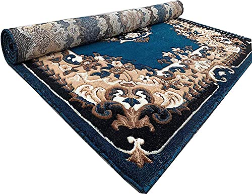 Image of Premium Soft Thick Geometric Rug - 6 x 8 Feet (180 x 235 Cm) Blue K - Anti-Skid, Washable, Acrylic for Living Room, Bedroom & Home Decor