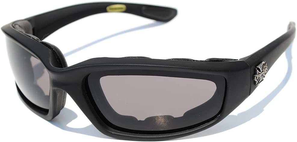 Chopper Night Driving Riding Padded Motorcycle Glasses (Black Frame with Yellow Smoke Lens)