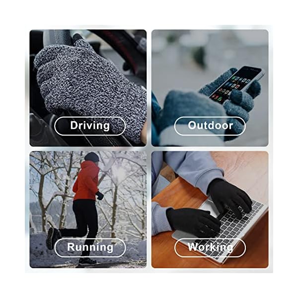 Men Women Unisex Knitted Gloves Anti-Slip Touchscreen Thermal Winter Fleece Lining Outdoor Windproof Running Sports Gloves Black XL - Image 6