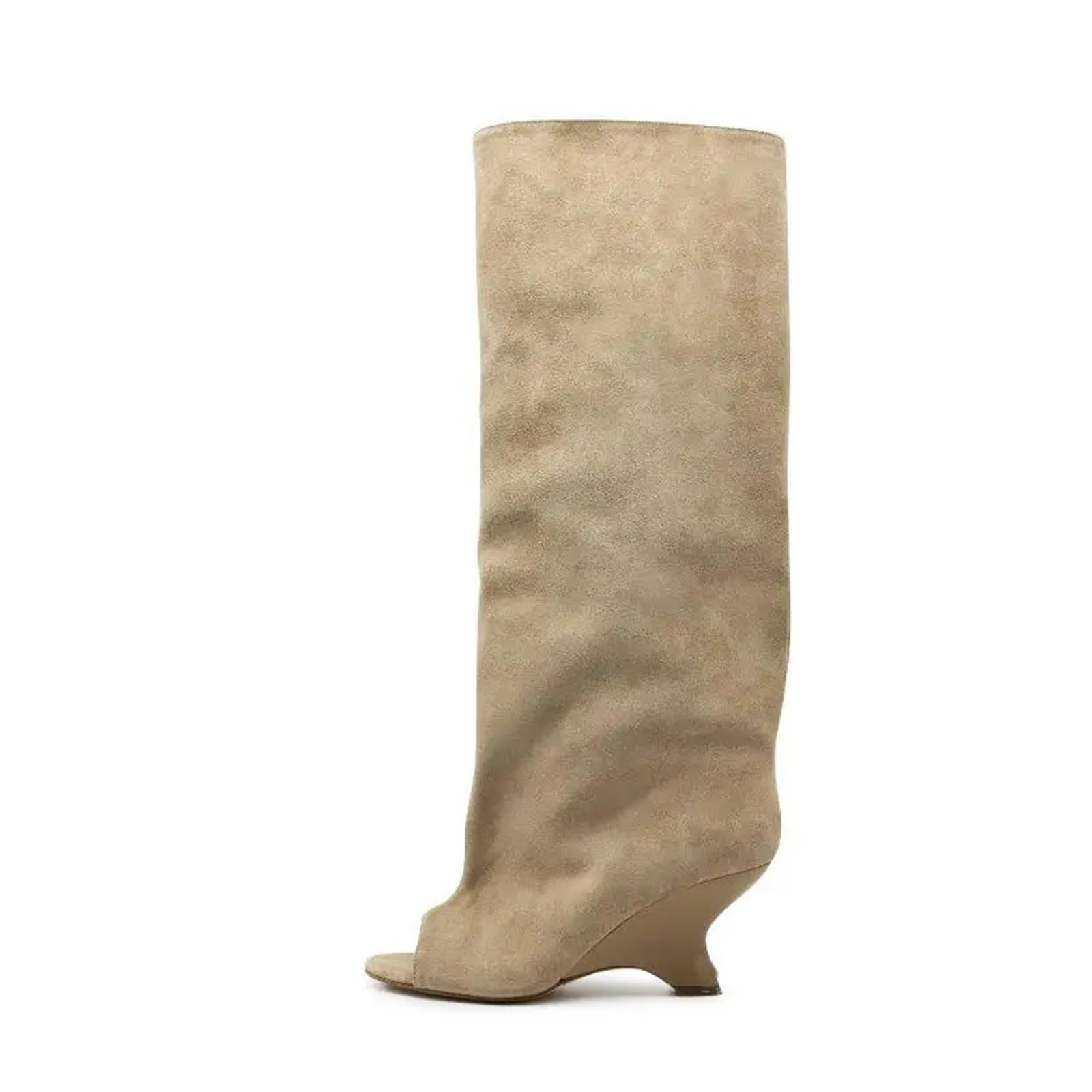 Kniehohe Winterstiefel Braune Wildleder Peep Toe Wedges Kniehohe Stiefel Round