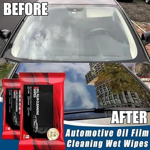 Image of Car Glass Oil Film Removal Wipes - Automotive Windshield Cleaning Wipes, Removes Oil Film, Dust, Fog, & Grease - Glass Cleaner Wipes for Quick Cleaning (40)