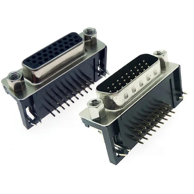 Image of 2PCS DB25 Female Male PCB Mount D-Sub 25 pin PCB Connector RS232 Connector 90-Degree Bent Needle DR25(Female Black)