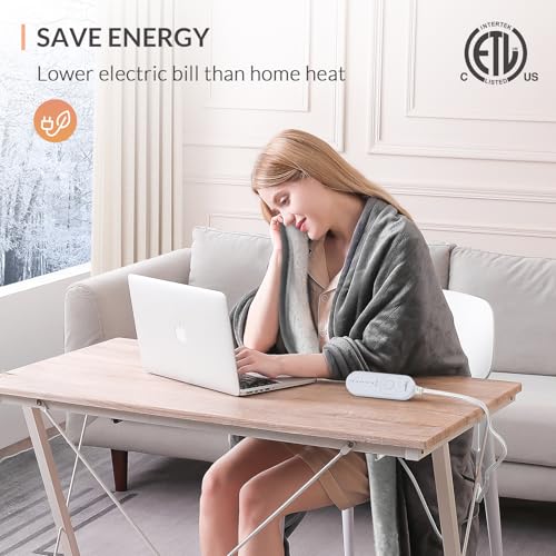 Image of HOMLYNS LuxeHeat Heated Blanket Electric Blanket, Soft Flannel Sherpa Heated Throw, Heating Blanket with 5 Heat Settings, 3 hrs Timer Auto Shut Off (50x60 inches, Grey), Only for 120V Voltage Use