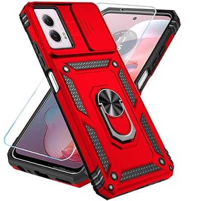 SunStory Phone Case for Motorola Moto G Power 5G 2024 Case with HD Screen Protector & Slide Camera Cover & Kickstand, [Military-Grade] Phone Case for Motorola G Power 2024 (Red)