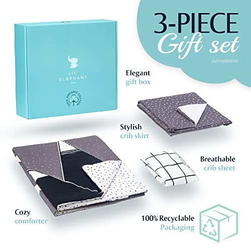 Lil Elephant Crib Bedding Set For Boys & Girls – Zero-Chemical Cotton Boho Crib Bedding Set For Boys & Girls – Baby Comforter, Crib Sheet & Crib Skirt – Baby & Toddler Bedding Set #TOP3