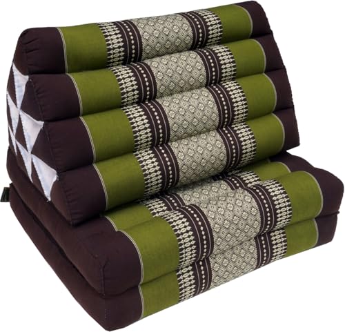 GURU SHOP Thaikissen, Dreieckskissen, Kapok, Tagesbett mit 2 Auflagen - Braun/grün, 30x50x120 cm