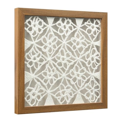 FOLKOR Handmade Paper Wall Art for Rustic Farmhouse Boho Room Aesthetics, 12' Framed Abstract Shadow Box Art Decor, Lattice Hanging Artwork Eclectic Decor for Apartment Nursery Hallway Above Desk Bed