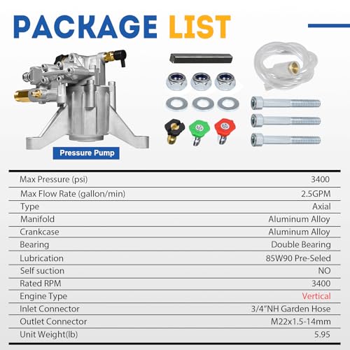 TOOLCY Vertical Pressure Washer Pump