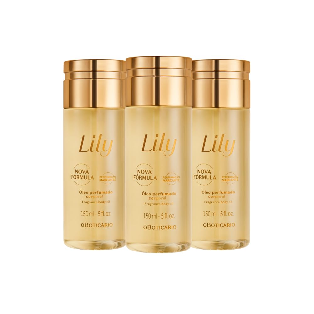 O Boticário Lily | Packung mit 3 x parfümiertem Körperöl | 3 x 150 ml | Sparpack 3 x Körperöl 150 ml | Duft Lilienblüte | Sonnenblumenöl + Vitamin E | Parfüm 70h | Vegan
