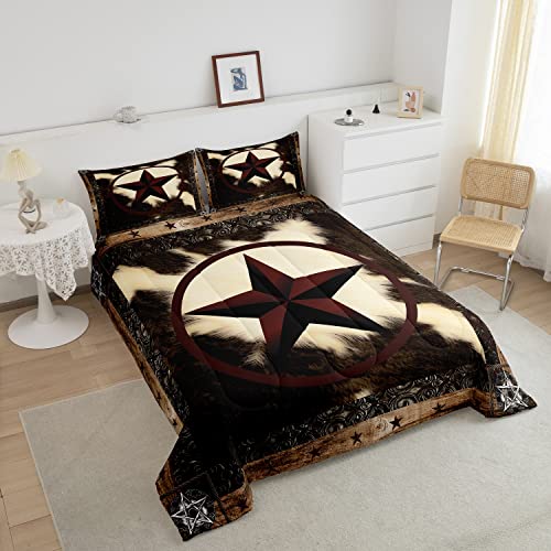 Erosebridal Highland Cow Comforter Set For Kids Boys Girls,Farmhouse Cowhide Bedding Sets King Size,Western Texas Star Duvet Insert Warm,Rustic Wooden Fur Down Comforter With 2 Pillow Shams Soft #TOP3