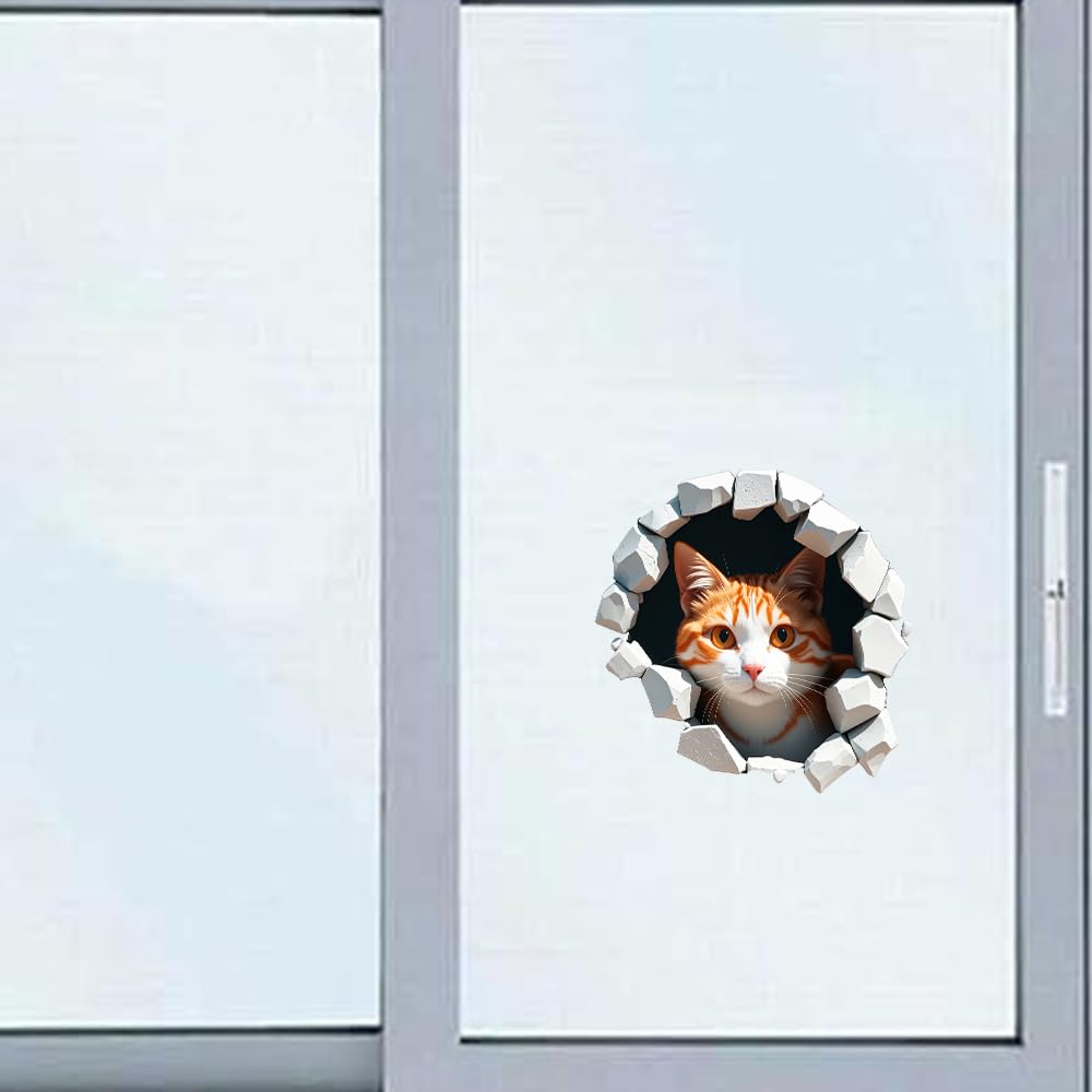 Leniutor 1pcs Cat Car Window Decals, Funny 3D Window Bumper Stickers, Waterproof Viny Cute Animals Stickers for Wall,Fridge,Toilet,Room,Laptops,Kitchen,Offices(9.31x9.45in)