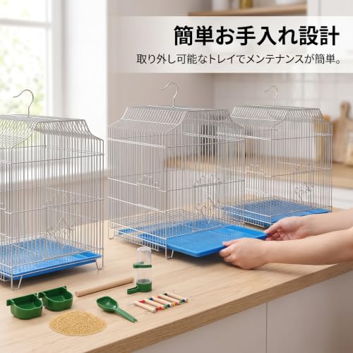 Jaula para pájaros con bandeja extraíble metálica para cría de aves 3