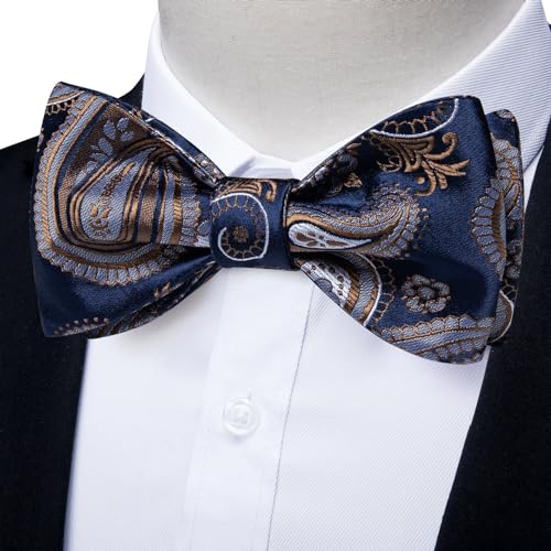 Set de corbata de moño, pañuelo y gemelos en seda floral azul miniatura 2