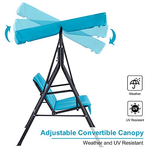 image for Mcombo 3-Person Outdoor Patio Swing Chair, Convertible Canopy Hanging 