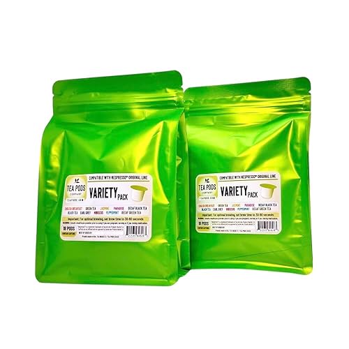 Paquete variado de cápsulas de té compatibles con Nespresso OriginalLine 36 cápsulas de té individuales que incluyen hibisco, desayuno inglés,
