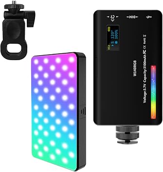 RGB Video Light with Multi Functional Stand, 140 Lamp Beads 360 Full Color LED Camera Light with 3 Cold Shoe CRI95 2500K-9000K200K, 2000mAh Rechargeable Photography Lighting with 20 Scene Modes